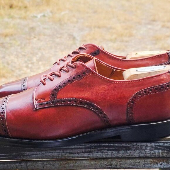 Allen Edmonds 9.5-D Comfort Orthotic Burnished Brown Leather Brogue Derby Cap To main image 9